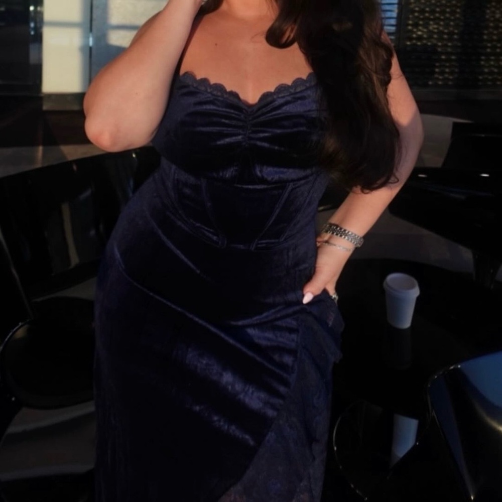 Fashion Nova Blue Velvet Maxi Dress